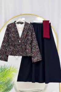 BELDEN BÜZGÜLÜ ETEKLİ KİMONO TAKIM