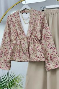 BELDEN BÜZGÜLÜ ETEKLİ KİMONO TAKIM