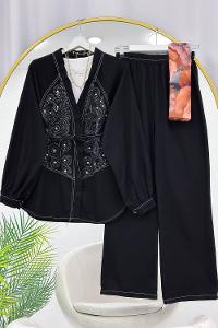 BONCUK  DESENLİ PANTOLONLU KADIN  KOT TAKIM