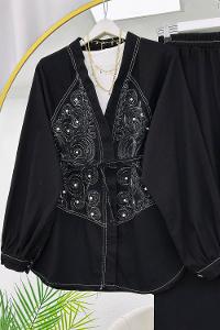 BONCUK  DESENLİ PANTOLONLU KADIN  KOT TAKIM