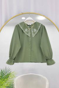 YAKASI İŞLEMELİ KADIN GÖMLEK