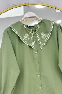 YAKASI İŞLEMELİ KADIN GÖMLEK