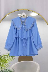 YAKASI DANTEL İŞLEMELİ GÖMLEK