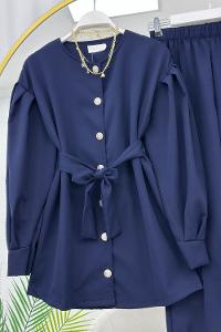 ÖNÜ DÜĞMELİ KUŞAKLI KREP TAKIM