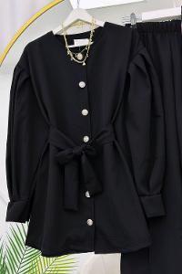 ÖNÜ DÜĞMELİ KUŞAKLI KREP TAKIM