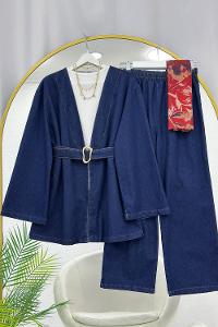 KEMER DETAYLI KİMONO PANTOLONLU TAKIM