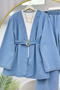 KEMER DETAYLI KİMONO PANTOLONLU TAKIM