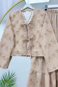 ÇİÇEK NAKIŞLI KİMONO ETEK TAKIM