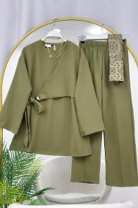 YANDAN TOKALI KREP PANTOLONLU TAKIM