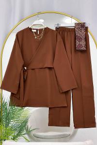 YANDAN TOKALI KREP PANTOLONLU TAKIM