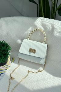 SEVİLLA BEYAZ İNCİLİ SAPLI  ASKILI  KADIN EL VE OMUZ VE  ÇANTASI