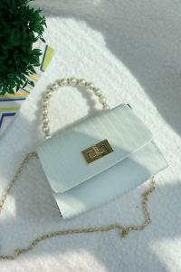 SEVİLLA BEYAZ İNCİLİ SAPLI  ASKILI  KADIN EL VE OMUZ VE  ÇANTASI