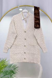 CEPLİ DALGALI KADIN TRİKO HIRKA
