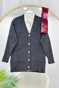CEPLİ DALGALI KADIN TRİKO HIRKA