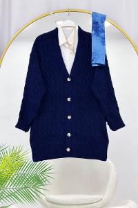 CEPLİ DALGALI KADIN TRİKO HIRKA
