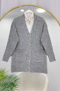 CEPLİ DALGALI KADIN TRİKO HIRKA