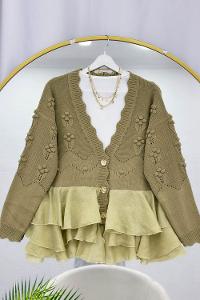 ŞİFON VOLANLI KABARTMALI TRİKO HIRKA