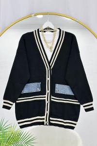 ÇİZGİ DETAYLI KOT CEPLİ TRİKO HIRKA