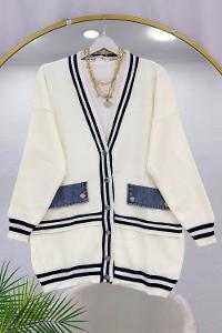 ÇİZGİ DETAYLI KOT CEPLİ TRİKO HIRKA