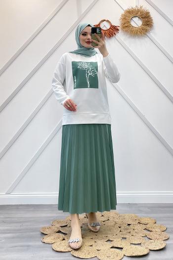 ÇİÇEK BASKILI KREP ETEK TAKIM