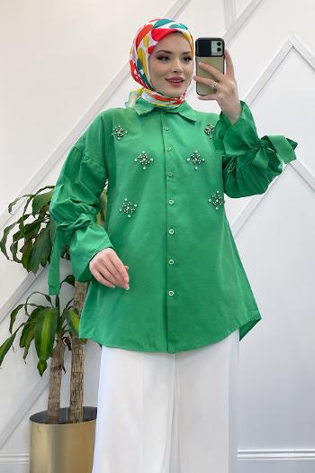 KOLLARI BAĞLAMALI TAŞLI GÖMLEK