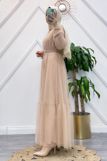 KEMERLİ TÜL ELBİSE