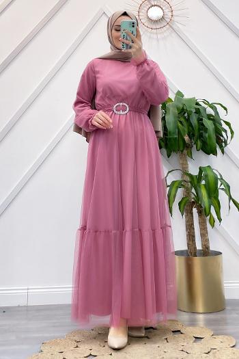 KEMERLİ TÜL ELBİSE