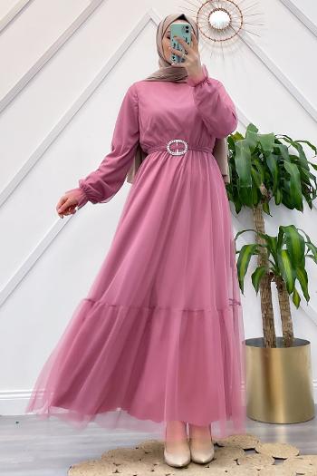 KEMERLİ TÜL ELBİSE