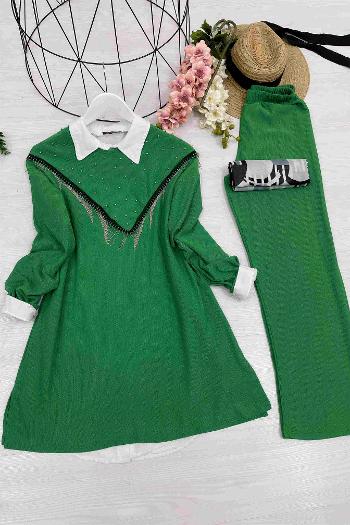 ZİNCİR VE TAŞ DETAYLI BÜRÜMCÜK TAKIM