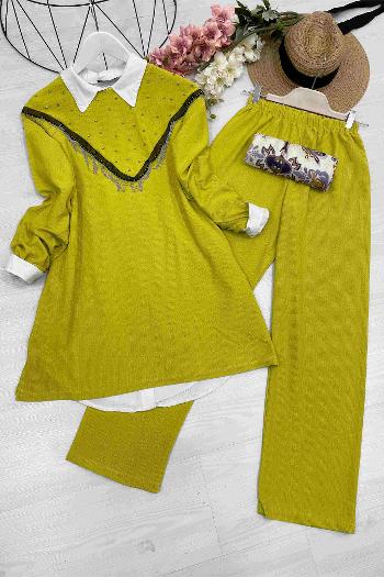 ZİNCİR VE TAŞ DETAYLI BÜRÜMCÜK TAKIM