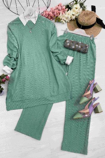 OMUZU TAŞ DETAYLI BÜRÜMCÜK TAKIM