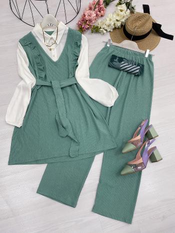 KUŞAKLI BÜRUMCÜK SÜVETER TAKIM