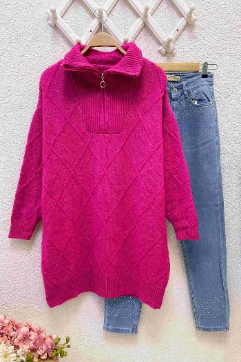 BAKLAVA ÖRGÜ FERMUARLI KAZAK