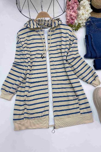 ÇİZGİLİ FERMUARLI KAPŞONLU  HIRKA