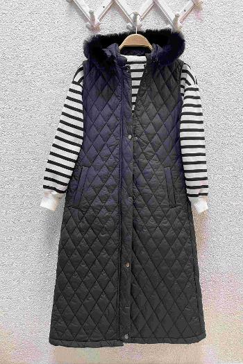 KAPŞONU KÜRK DETAYLI KAPİTONE YELEK