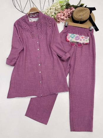 DANTELLİ HAKİM YAKA KETEN  AEROBİN TAKIM