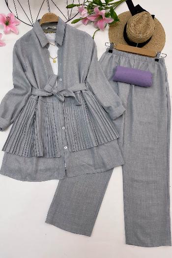 PİLE DETAYLI KETEN TAKIM