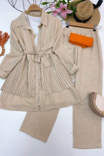 PİLE DETAYLI KETEN TAKIM