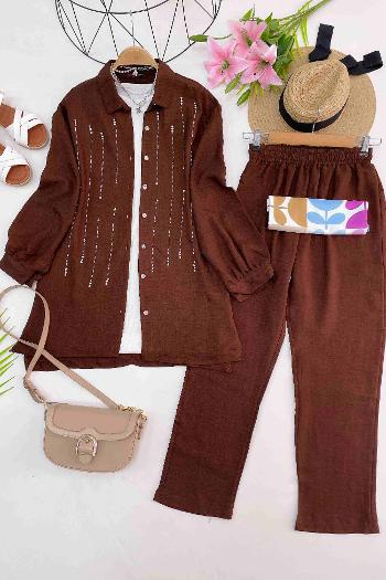 SUYOLU TAŞLI KETEN TAKIM