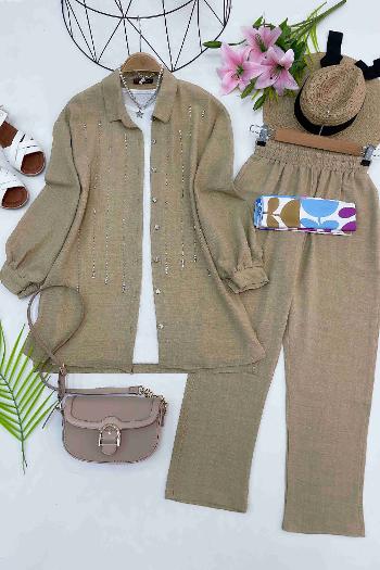 SUYOLU TAŞLI KETEN TAKIM