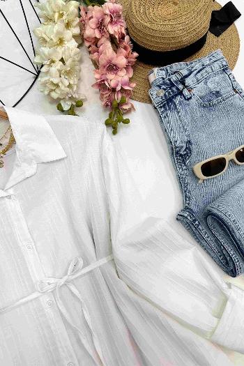 BEL İPLİ FLAMLI GÖMLEK