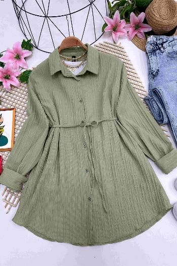 BEL İPLİ FLAMLI GÖMLEK