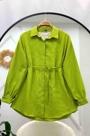 BEL İPLİ FLAMLI GÖMLEK