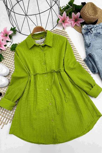 BEL İPLİ FLAMLI GÖMLEK