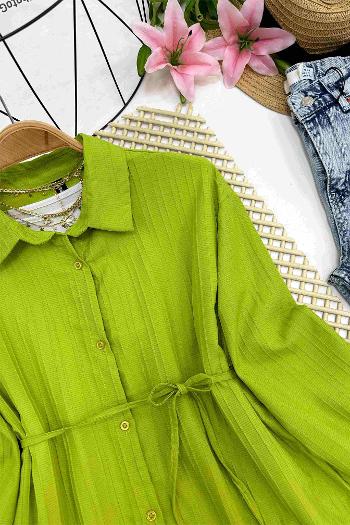 BEL İPLİ FLAMLI GÖMLEK