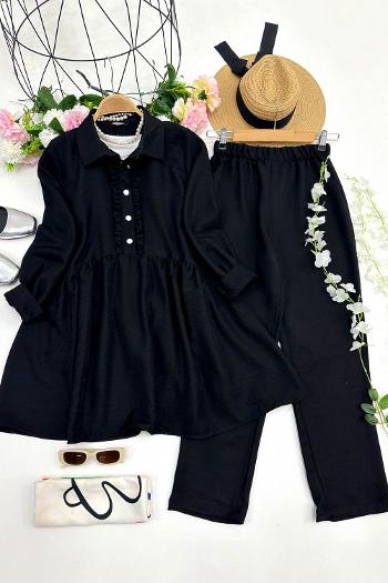 BÜZGÜLÜ DÜĞMELİ KETEN TAKIM