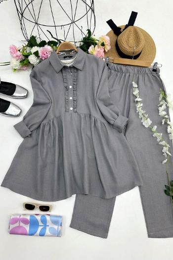 BÜZGÜLÜ DÜĞMELİ KETEN TAKIM