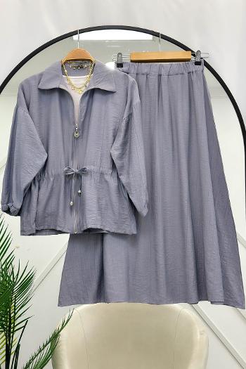 ÇİLEK KUMAŞ BELDEN BÜZGÜLÜ ETEKLİ TAKIM