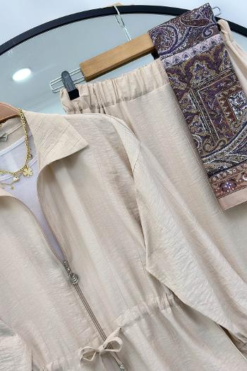 ÇİLEK KUMAŞ BELDEN BÜZGÜLÜ ETEKLİ TAKIM