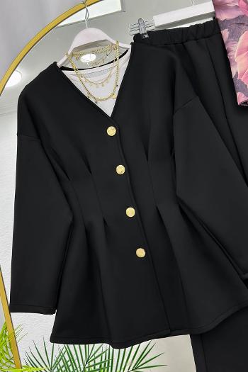 PENS DETAYLI GOLD DÜĞMELİ KADIN SCUBA PANTOLON TAKIM